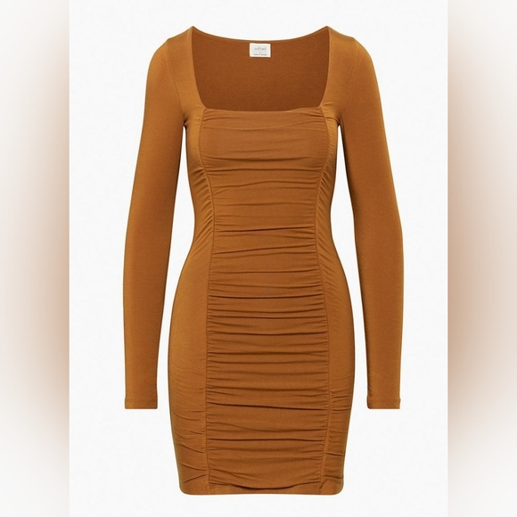 Wilfred Dresses & Skirts - Aritzia Wilfred Lydia Ruched Dress Square-neck Long Sleeve Mini Soft Jersey Sz M
